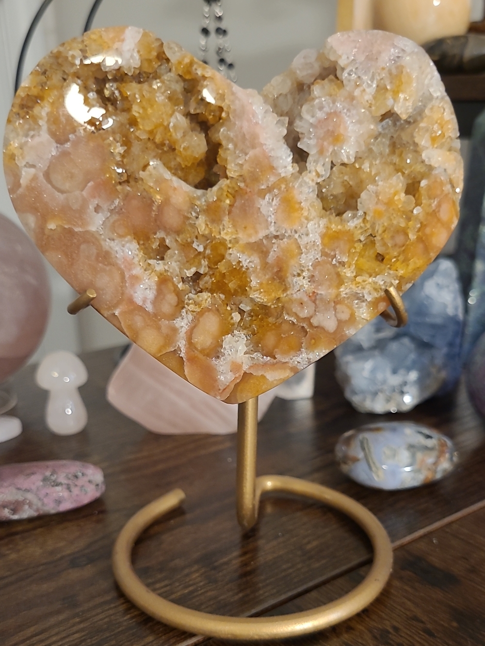 Heart-Shaped Pink Amethyst Crystal Heart Display